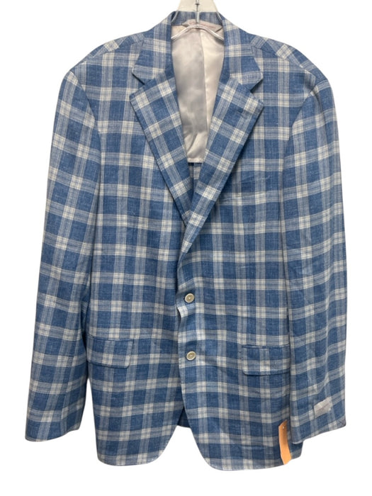 Samuelson NWT Blue & White Linen Blend Plaid 2 Button Men's Blazer Blue & White / 42T