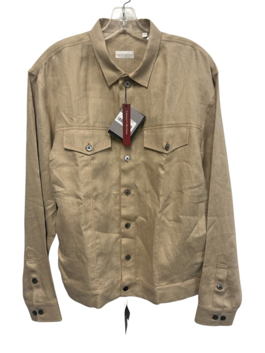Camessi Collection NWT Size XL Tan Linen Blend Solid Trucker Button up Jacket Tan / XL