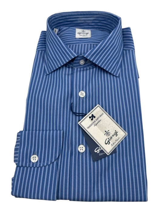 Giangi NWT Size M Blue Cotton Striped Button Up Spread Collar Long Sleeve Shirt Blue / M