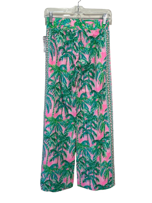 Lilly Pulitzer Size XXS Pink & Green Viscose Blend Elastic Waist Straight Pants Pink & Green / XXS