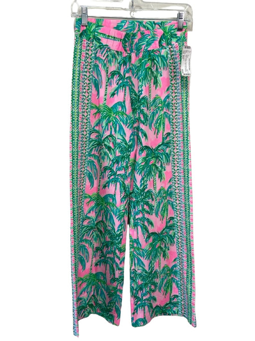 Lilly Pulitzer Size XXS Pink & Green Viscose Blend Elastic Waist Straight Pants Pink & Green / XXS