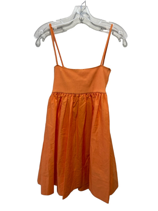 Zara Size S Orange Cotton Blend Spaghetti Strap Ribbed Mini Dress Orange / S