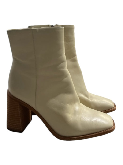 Vince Camuto Shoe Size 5.5 Cream Leather Square Toe Block Heel Side Zip Booties Cream / 5.5