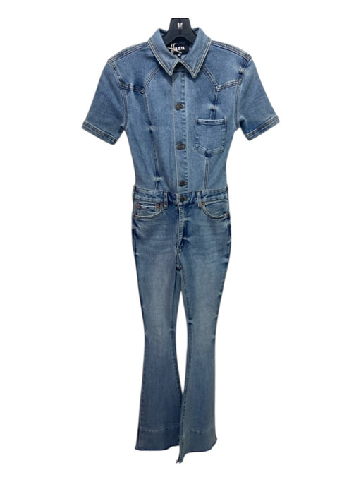 SER.O.YA Size XXS Light Wash Cotton Button Detail Flare Jumpsuit Light Wash / XXS