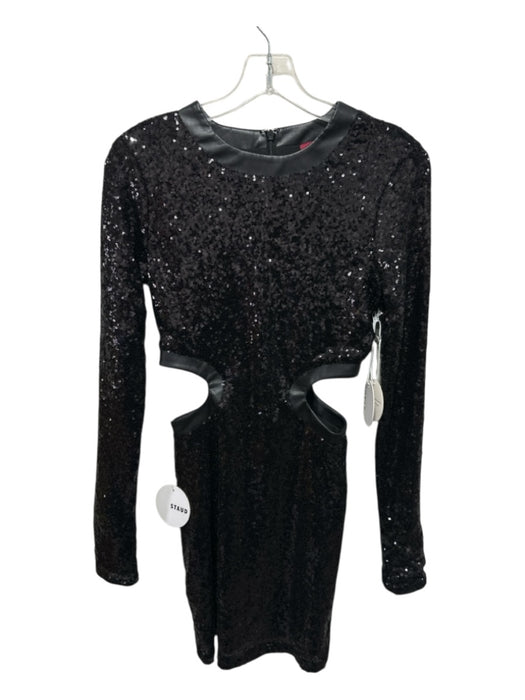 Staud Size S Black Nylon Sequined Side Cut Outs Zip Back Long Sleeve Dress Black / S