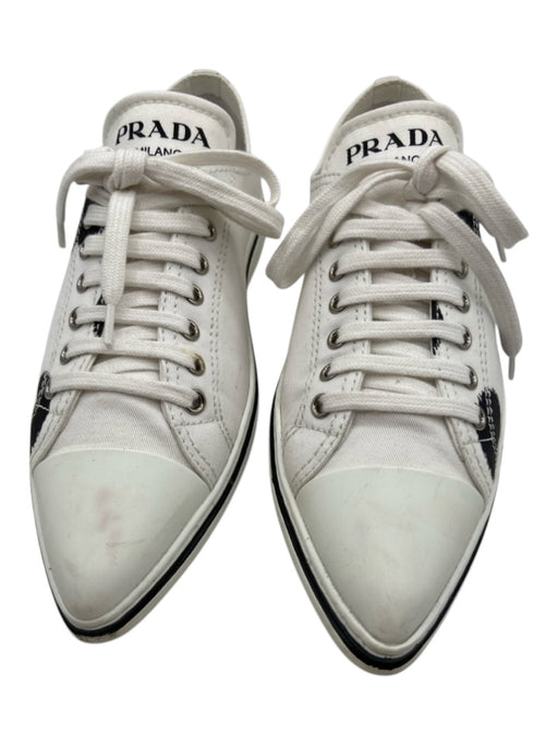 Prada Shoe Size 35.5 White & Black Canvas & Rubber Pointed Toe Logo Shoes White & Black / 35.5