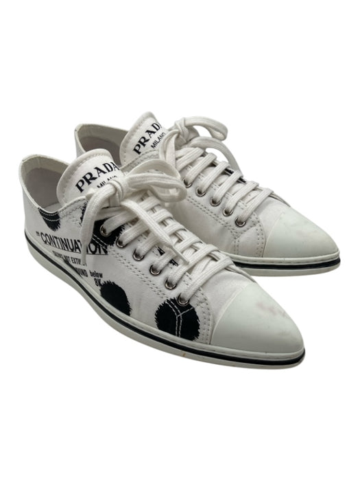Prada Shoe Size 35.5 White & Black Canvas & Rubber Pointed Toe Logo Shoes White & Black / 35.5