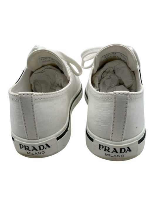 Prada Shoe Size 35.5 White & Black Canvas & Rubber Pointed Toe Logo Shoes White & Black / 35.5
