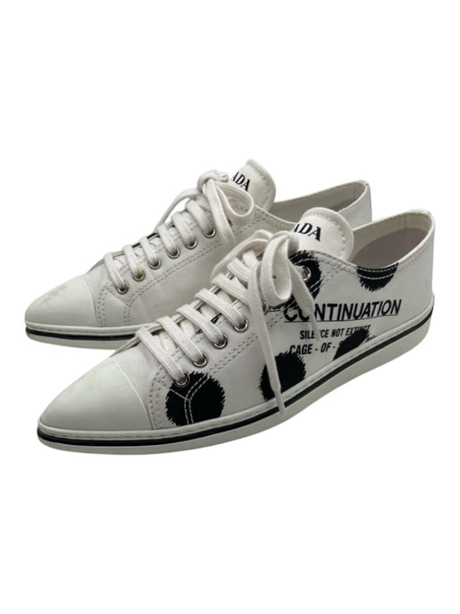 Prada Shoe Size 35.5 White & Black Canvas & Rubber Pointed Toe Logo Shoes White & Black / 35.5