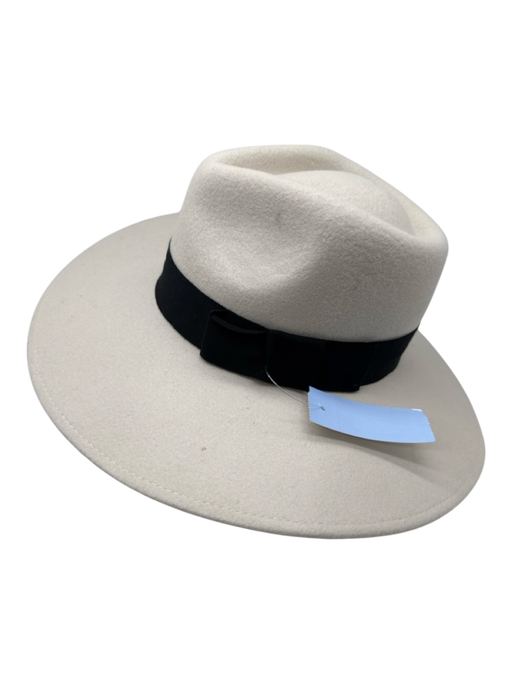 Brixton Cream & Black Felted Wool Grosgrain Band Bow wide brim Hat Cream & Black / XS