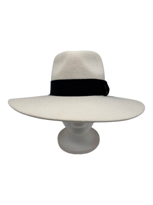 Brixton Cream & Black Felted Wool Grosgrain Band Bow wide brim Hat Cream & Black / XS