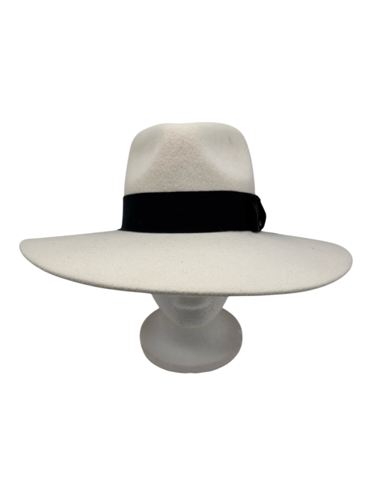 Brixton Cream & Black Felted Wool Grosgrain Band Bow wide brim Hat Cream & Black / XS