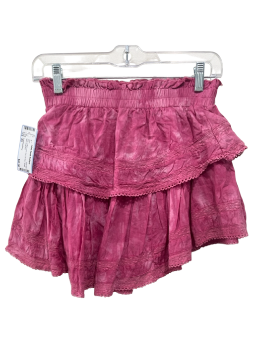 Loveshackfancy Size XS Pink Cotton Lace Trim Tie Dye Tiered Mini Skirt Pink / XS