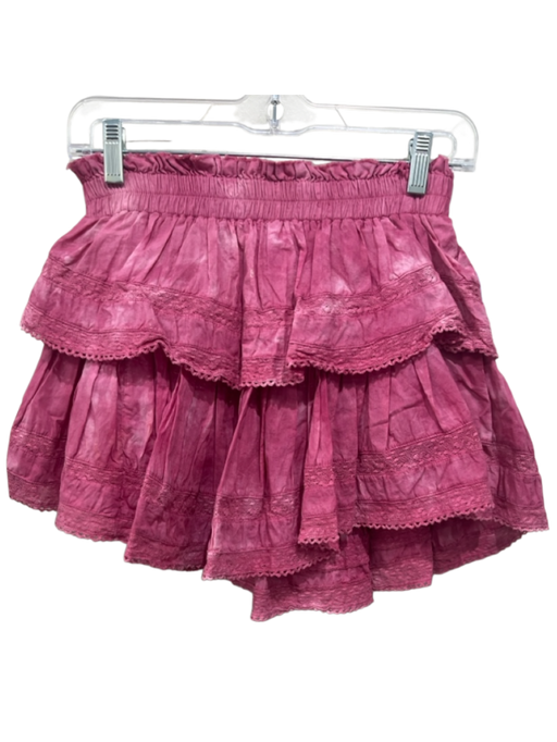 Loveshackfancy Size XS Pink Cotton Lace Trim Tie Dye Tiered Mini Skirt Pink / XS