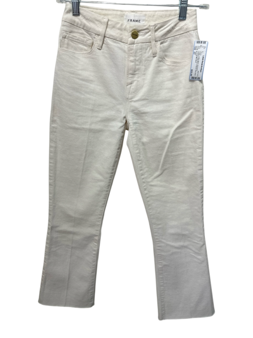 Frame Size 23 Cream Cotton Blend distressed waistband Mid Rise Cropped Jeans Cream / 23