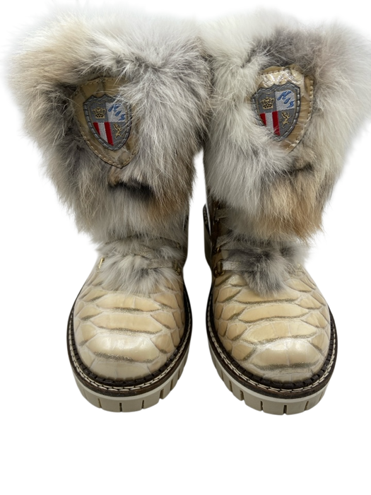 New Italian Shoes Shoe Size 36 Tan, Cream, Grey Rabbit Fur Croc Embossed Boots Tan, Cream, Grey / 36
