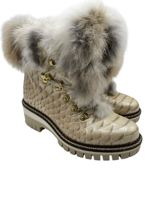 New Italian Shoes Shoe Size 36 Tan, Cream, Grey Rabbit Fur Croc Embossed Boots Tan, Cream, Grey / 36