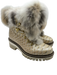New Italian Shoes Shoe Size 36 Tan, Cream, Grey Rabbit Fur Croc Embossed Boots Tan, Cream, Grey / 36