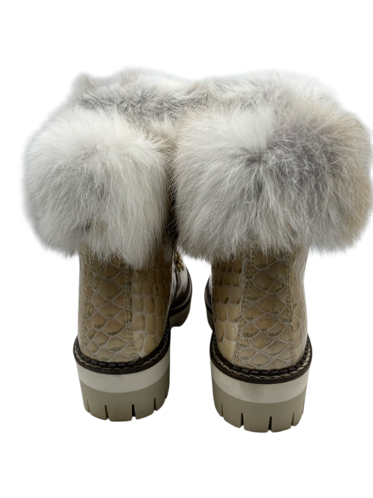 New Italian Shoes Shoe Size 36 Tan, Cream, Grey Rabbit Fur Croc Embossed Boots Tan, Cream, Grey / 36