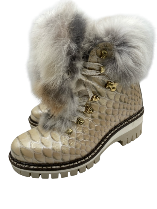 New Italian Shoes Shoe Size 36 Tan, Cream, Grey Rabbit Fur Croc Embossed Boots Tan, Cream, Grey / 36