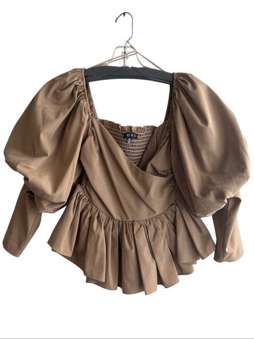 FORE Size XS Chocolate Cotton Blend Off Shoulder stretch back panel Top Chocolate / XS