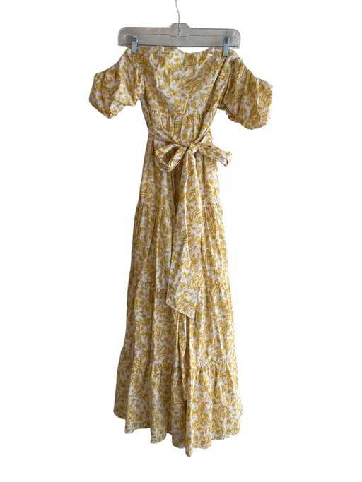 Aqua Size XS Yellow Cotton Off Shoulder Short Puff Sleeve Floral Print Dress Yellow / XS