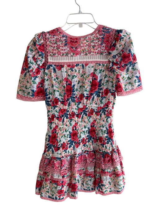 Love Shack Fancy Size P Pink & Multi Cotton V Neck Floral Print Lace Hem Dress Pink & Multi / P