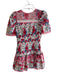 Love Shack Fancy Size P Pink & Multi Cotton V Neck Floral Print Lace Hem Dress Pink & Multi / P