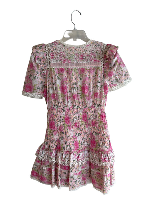 Love Shack Fancy Size S Pink & Cream Cotton V Neck Floral Print Lace Hem Dress Pink & Cream / S