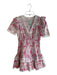 Love Shack Fancy Size S Pink & Cream Cotton V Neck Floral Print Lace Hem Dress Pink & Cream / S