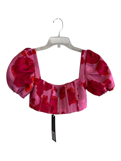 White Fox Size XXS Red & Pink Polyester Square Neck Floral Short Puff Sleeve Top Red & Pink / XXS