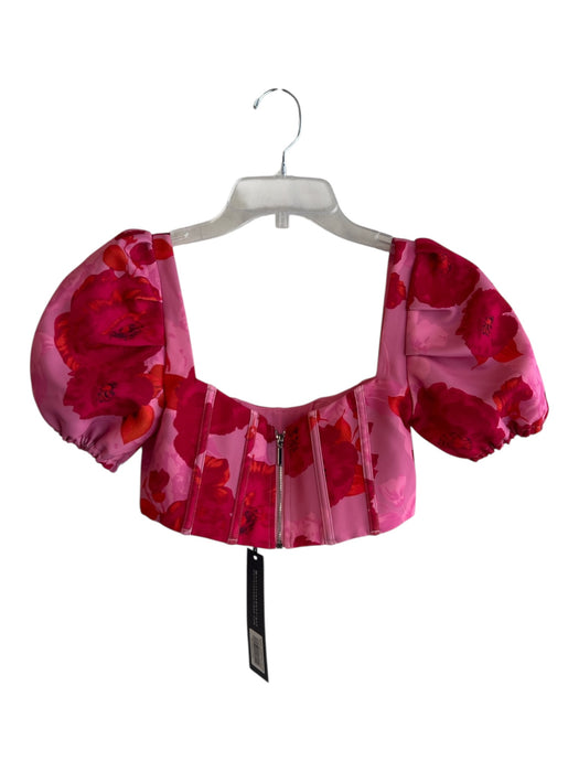 White Fox Size XXS Red & Pink Polyester Square Neck Floral Short Puff Sleeve Top Red & Pink / XXS