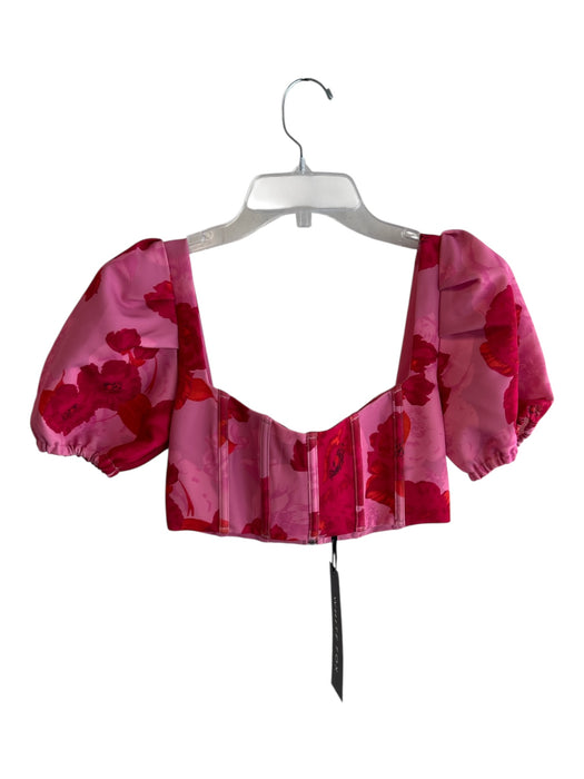 White Fox Size XXS Red & Pink Polyester Square Neck Floral Short Puff Sleeve Top Red & Pink / XXS