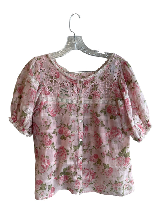 Love Shack Fancy Size XS Pink Cotton V Neck Floral Lace Detail Skirt Set Pink / XS