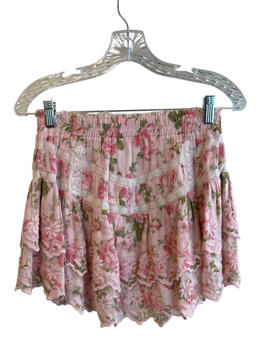 Love Shack Fancy Size XS Pink Cotton V Neck Floral Lace Detail Skirt Set Pink / XS