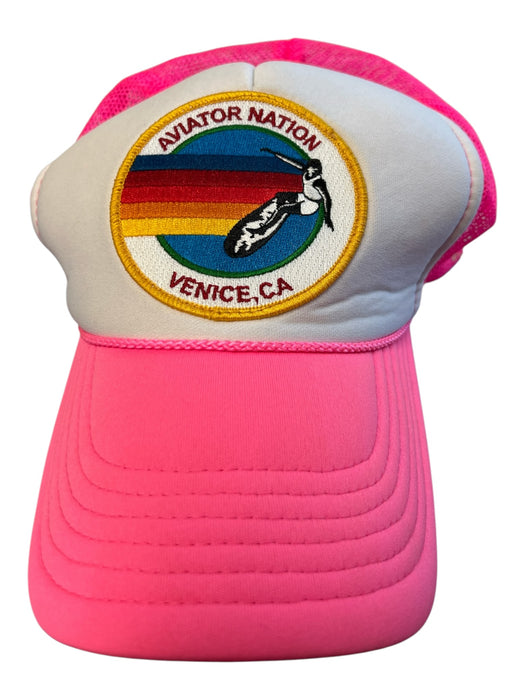 Aviator Nation Pink No Fabric Tag Logo Mesh Detail Patch Baseball Cap Hat Pink / One Size