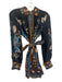 Farm Rio Size XXS Navy & Multi Viscose Long Sleeve Button Up Floral Collar Dress Navy & Multi / XXS