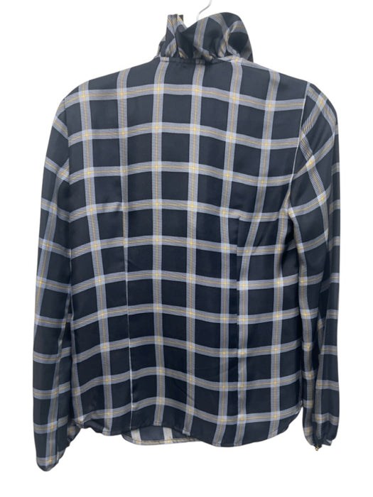 Elizabeth McKay Size 0 Navy & Multi Silk Long Sleeve Checkered Side Zip Top Navy & Multi / 0