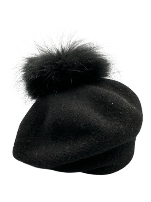 frr Black & Brown Angora Blend Pom Pom Stretch Racoon Fur Hat Black & Brown / One Size