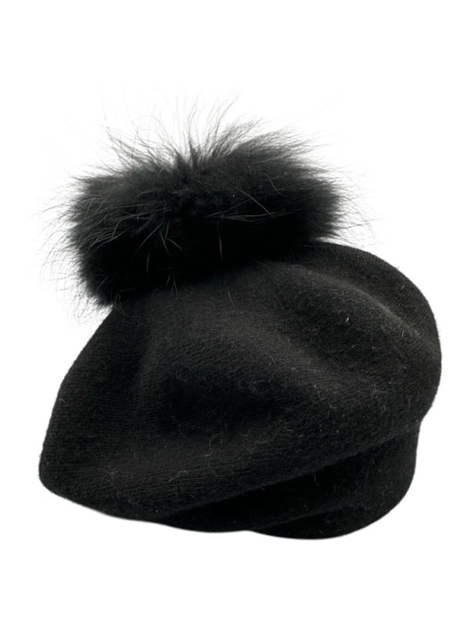 frr Black & Brown Angora Blend Pom Pom Stretch Racoon Fur Hat Black & Brown / One Size