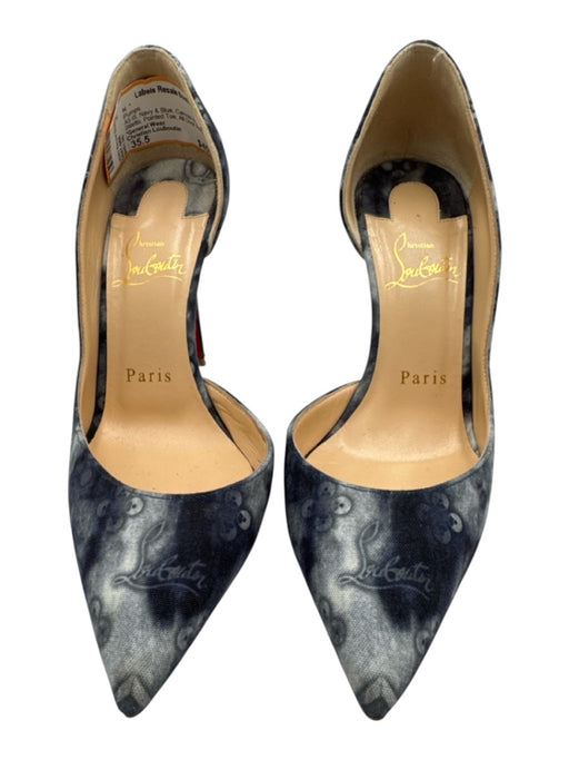 Christian Louboutin Shoe Size 35.5 Navy & Blue Canvas & Leather Stiletto Pumps Navy & Blue / 35.5