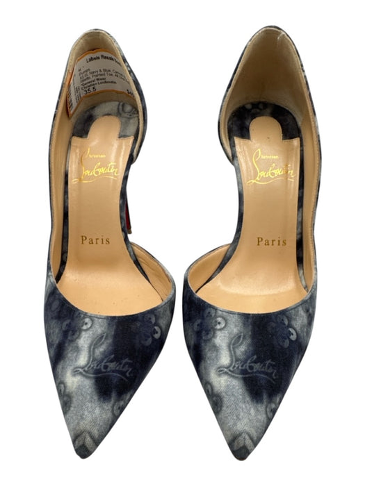 Christian Louboutin Shoe Size 35.5 Navy & Blue Canvas & Leather Stiletto Pumps Navy & Blue / 35.5