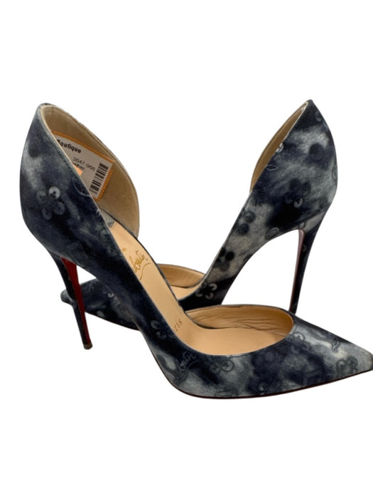 Christian Louboutin Shoe Size 35.5 Navy & Blue Canvas & Leather Stiletto Pumps Navy & Blue / 35.5