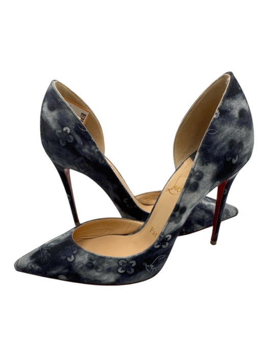 Christian Louboutin Shoe Size 35.5 Navy & Blue Canvas & Leather Stiletto Pumps Navy & Blue / 35.5