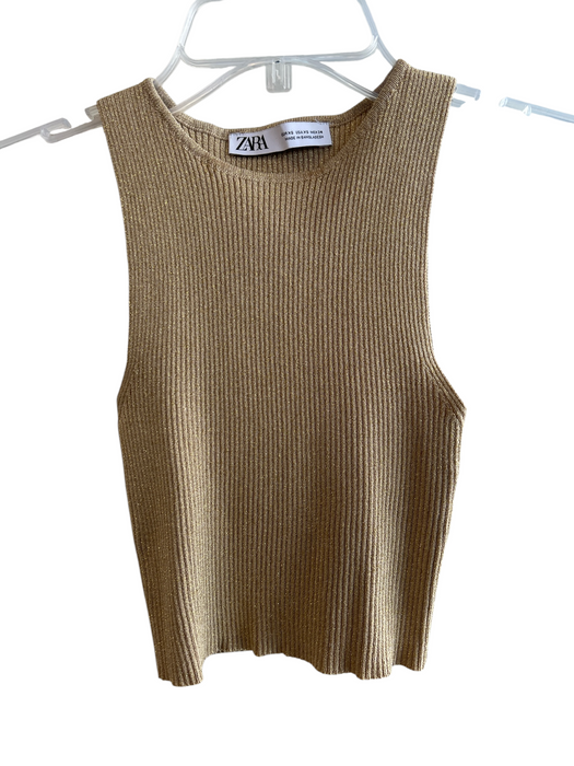 Zara Size XS Gold No Fabric Tag Sleeveless Elastic Waist Ribbed Skirt Set Gold / XS