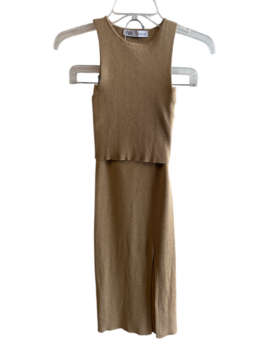 Zara Size XS Gold No Fabric Tag Sleeveless Elastic Waist Ribbed Skirt Set Gold / XS