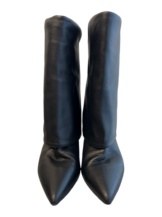 All Saints Shoe Size 37 Black Leather Pointed Toe Fold Over Stiletto Boots Black / 37