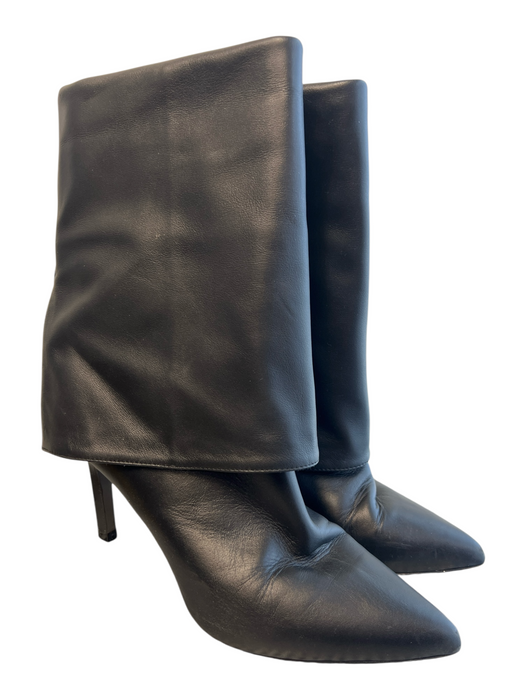 All Saints Shoe Size 37 Black Leather Pointed Toe Fold Over Stiletto Boots Black / 37