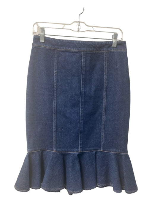 Stella McCartney Size 40 Dark Wash Cotton High Waist Ruffle Hem Back Zip Skirt Dark Wash / 40
