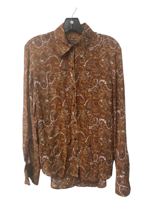 Rag & Bone Size S Brown, Tan & White Viscose Button Up Collared Paisley Top Brown, Tan & White / S